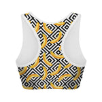 Black And White Geometric Banana Print Women's Sports Bra