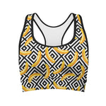 Black And White Geometric Banana Print Women's Sports Bra