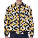 Black And White Geometric Banana Print Zip Sleeve Bomber Jacket