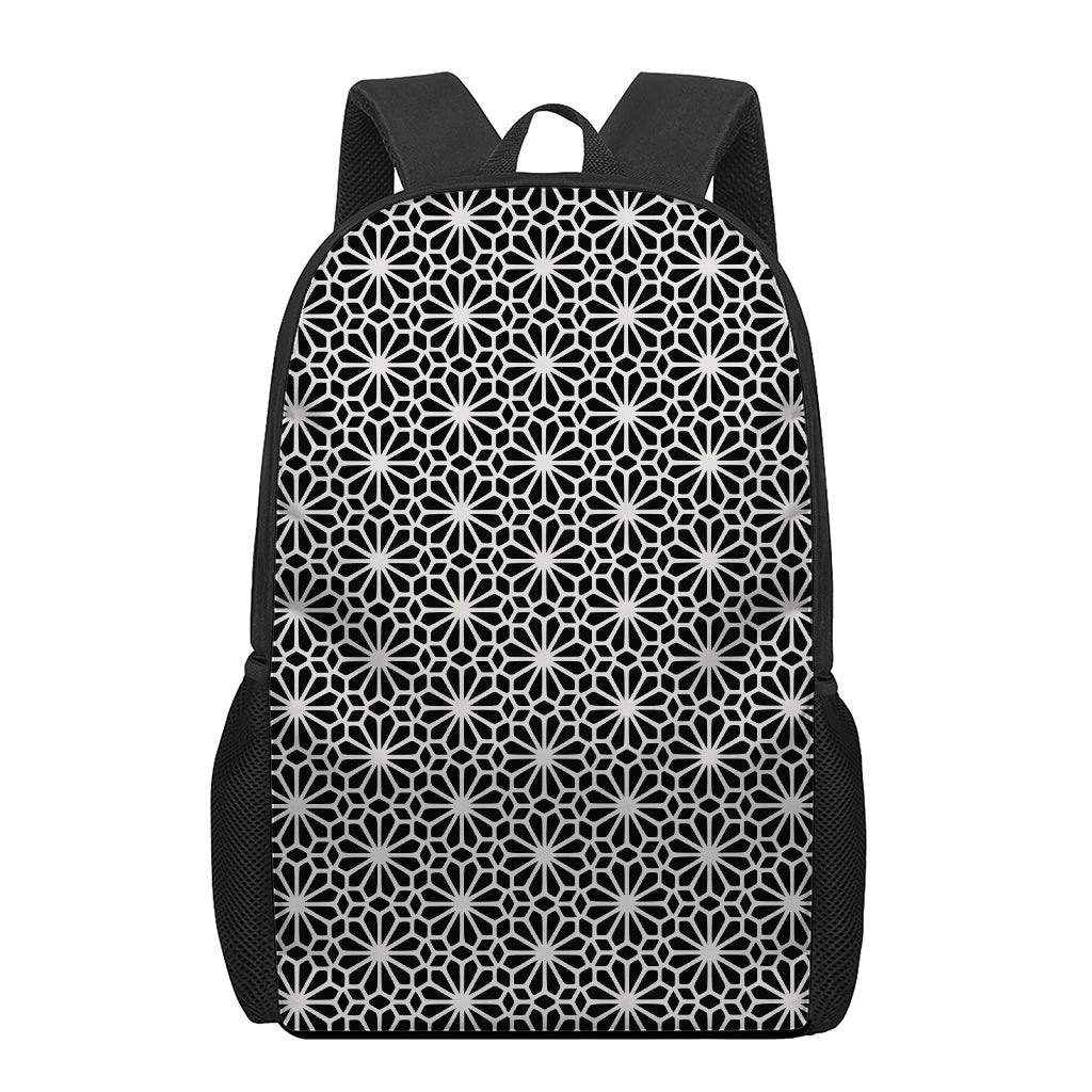 Black And White Geometric Floral Print 17 Inch Backpack