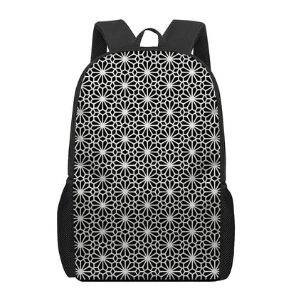 Black And White Geometric Floral Print 17 Inch Backpack