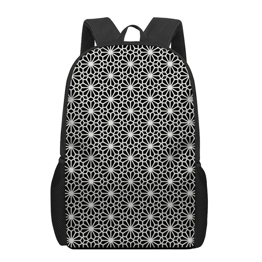 Black And White Geometric Floral Print 17 Inch Backpack