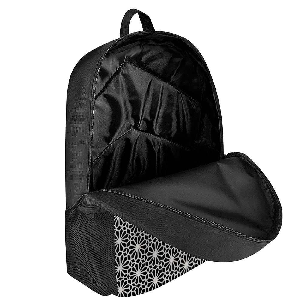 Black And White Geometric Floral Print 17 Inch Backpack