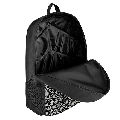 Black And White Geometric Floral Print 17 Inch Backpack