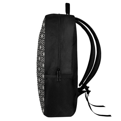 Black And White Geometric Floral Print 17 Inch Backpack