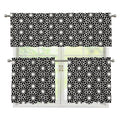 Black And White Geometric Floral Print 3 Piece Kitchen Curtains