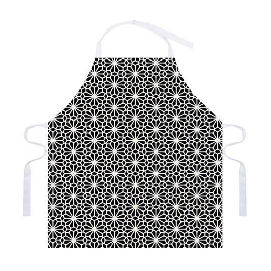 Black And White Geometric Floral Print Adjustable Apron