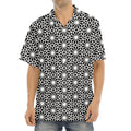 Black And White Geometric Floral Print Aloha Shirt