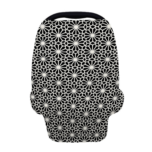Black And White Geometric Floral Print Baby Seat Cover