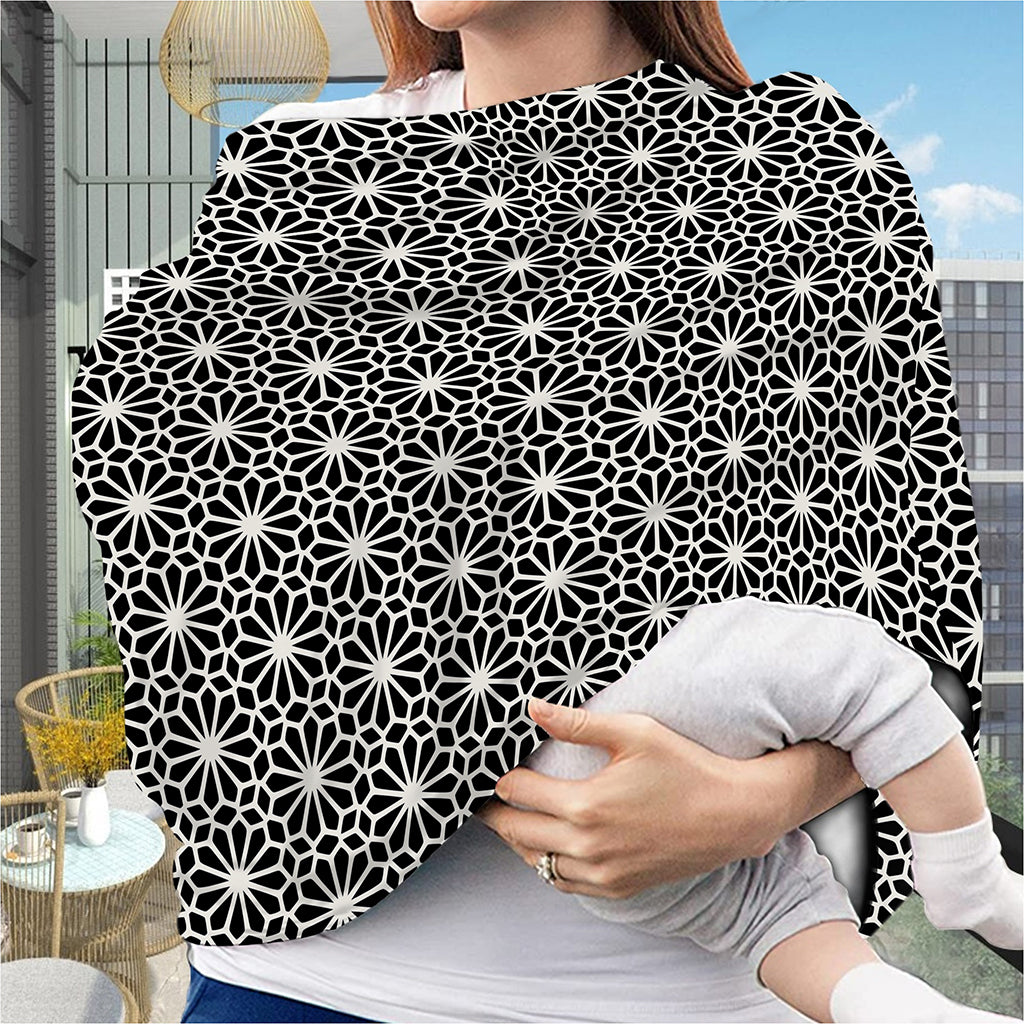 Black And White Geometric Floral Print Baby Seat Cover