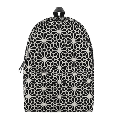 Black And White Geometric Floral Print Backpack