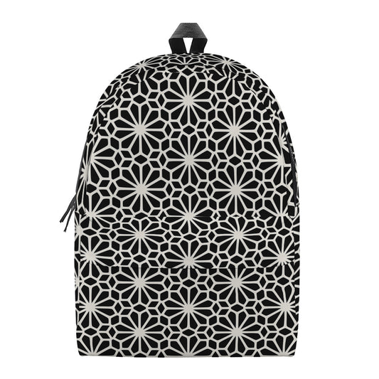 Black And White Geometric Floral Print Backpack
