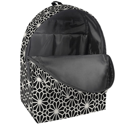 Black And White Geometric Floral Print Backpack