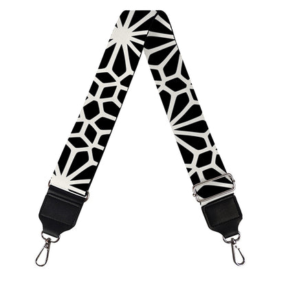 Black And White Geometric Floral Print Bag Strap