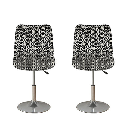 Black And White Geometric Floral Print Bar Stool Covers