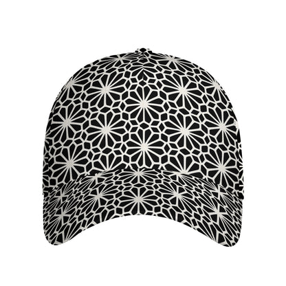 Black And White Geometric Floral Print Baseball Cap