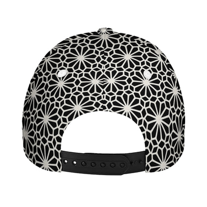 Black And White Geometric Floral Print Baseball Cap
