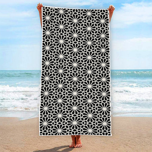 Black And White Geometric Floral Print Beach Towel
