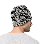 Black And White Geometric Floral Print Beanie