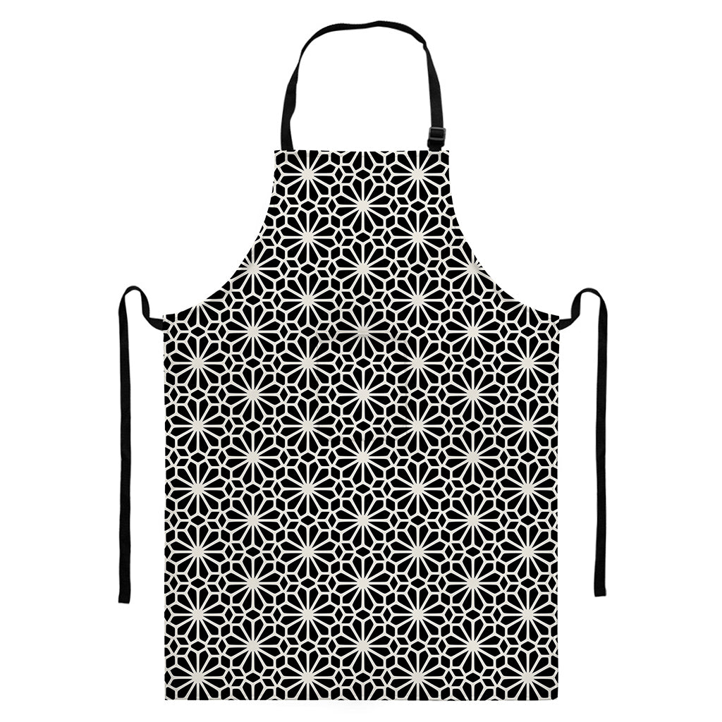 Black And White Geometric Floral Print Bib Apron With Pocket