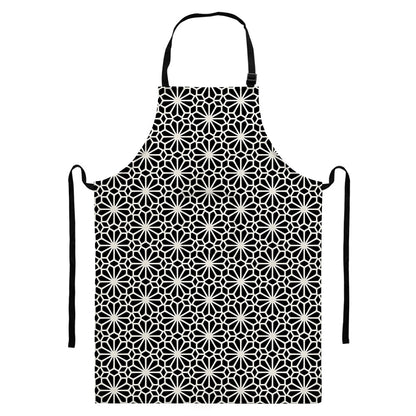 Black And White Geometric Floral Print Bib Apron With Pocket