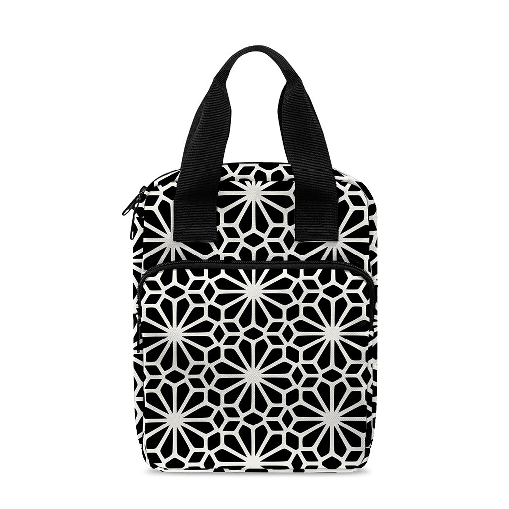 Black And White Geometric Floral Print Bible Tote Bag