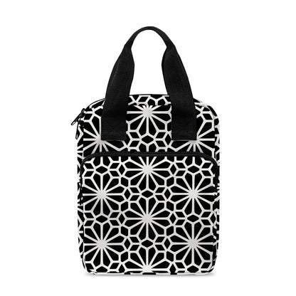Black And White Geometric Floral Print Bible Tote Bag