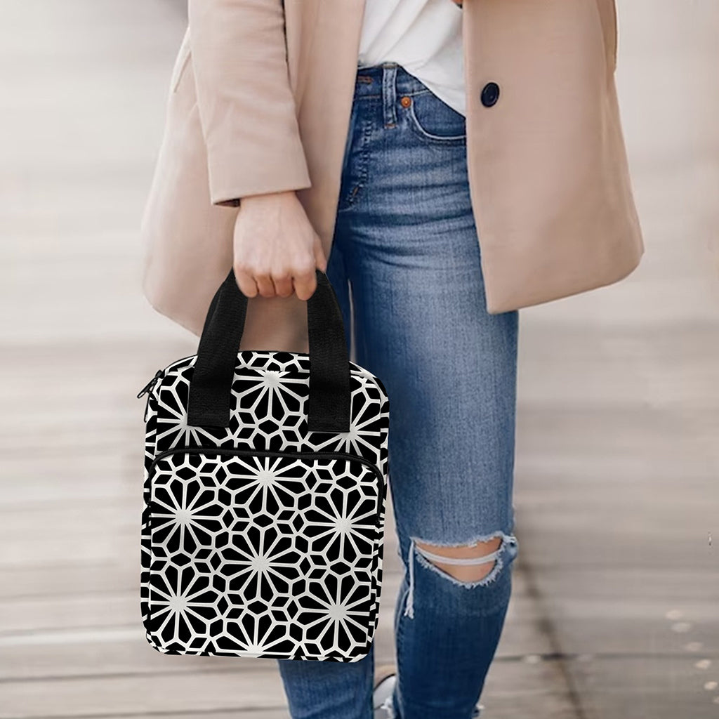 Black And White Geometric Floral Print Bible Tote Bag