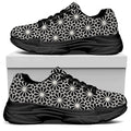 Black And White Geometric Floral Print Black Chunky Shoes