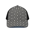 Black And White Geometric Floral Print Black Mesh Trucker Hat