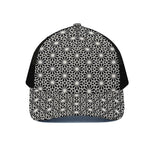 Black And White Geometric Floral Print Black Mesh Trucker Cap