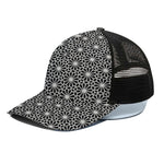 Black And White Geometric Floral Print Black Mesh Trucker Cap
