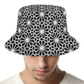 Black And White Geometric Floral Print Bucket Hat