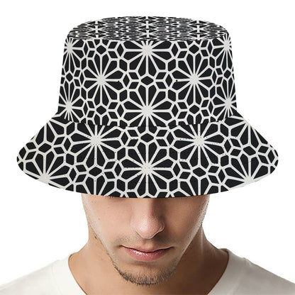 Black And White Geometric Floral Print Bucket Hat