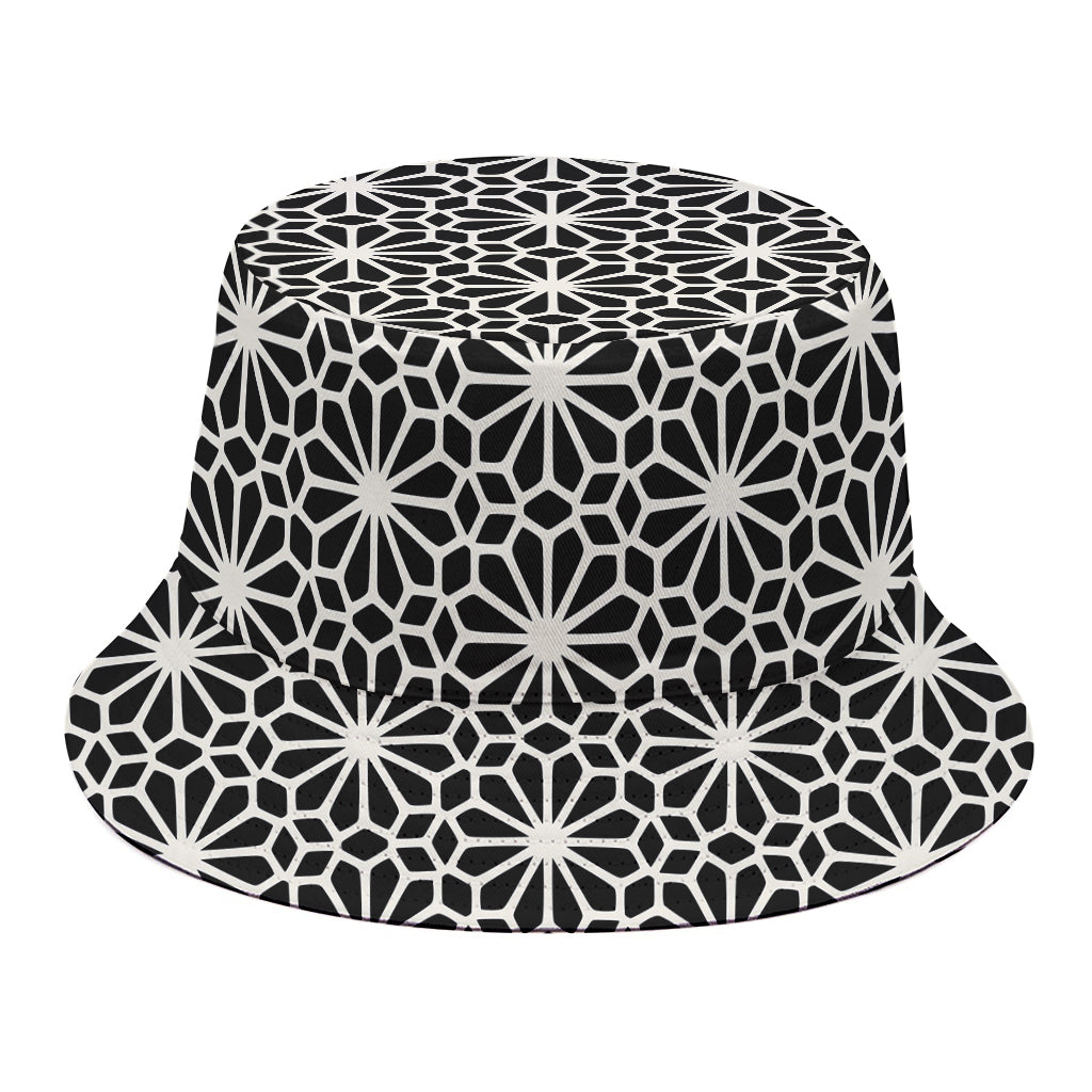 Black And White Geometric Floral Print Bucket Hat