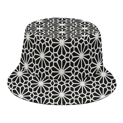 Black And White Geometric Floral Print Bucket Hat