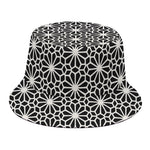 Black And White Geometric Floral Print Bucket Hat