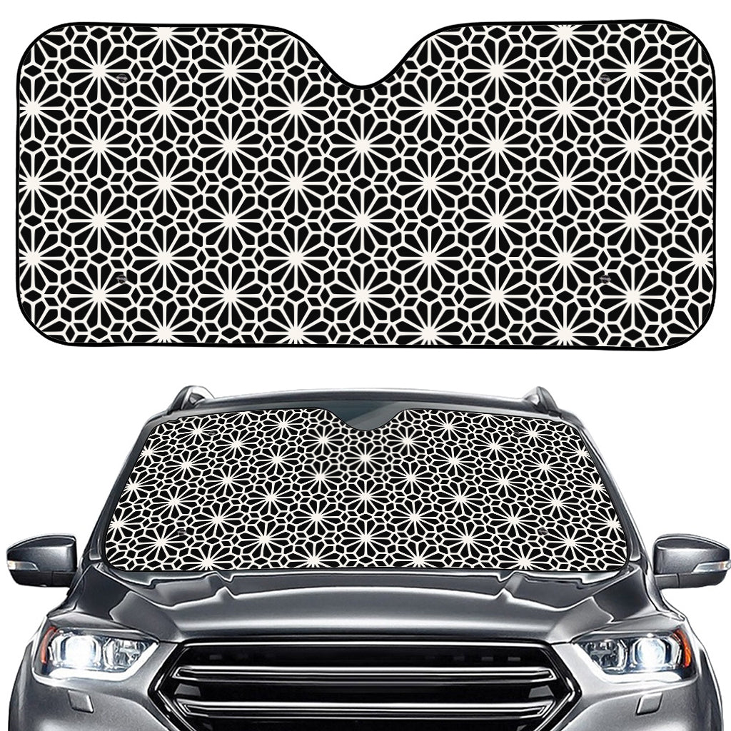 Black And White Geometric Floral Print Car Windshield Sun Shade