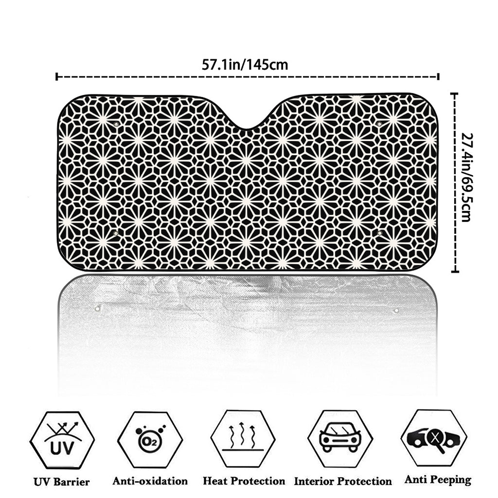 Black And White Geometric Floral Print Car Windshield Sun Shade