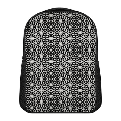 Black And White Geometric Floral Print Casual Backpack