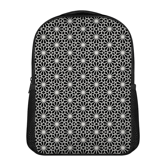 Black And White Geometric Floral Print Casual Backpack