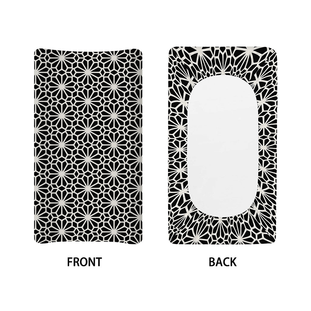 Black And White Geometric Floral Print Changing Pad Cover