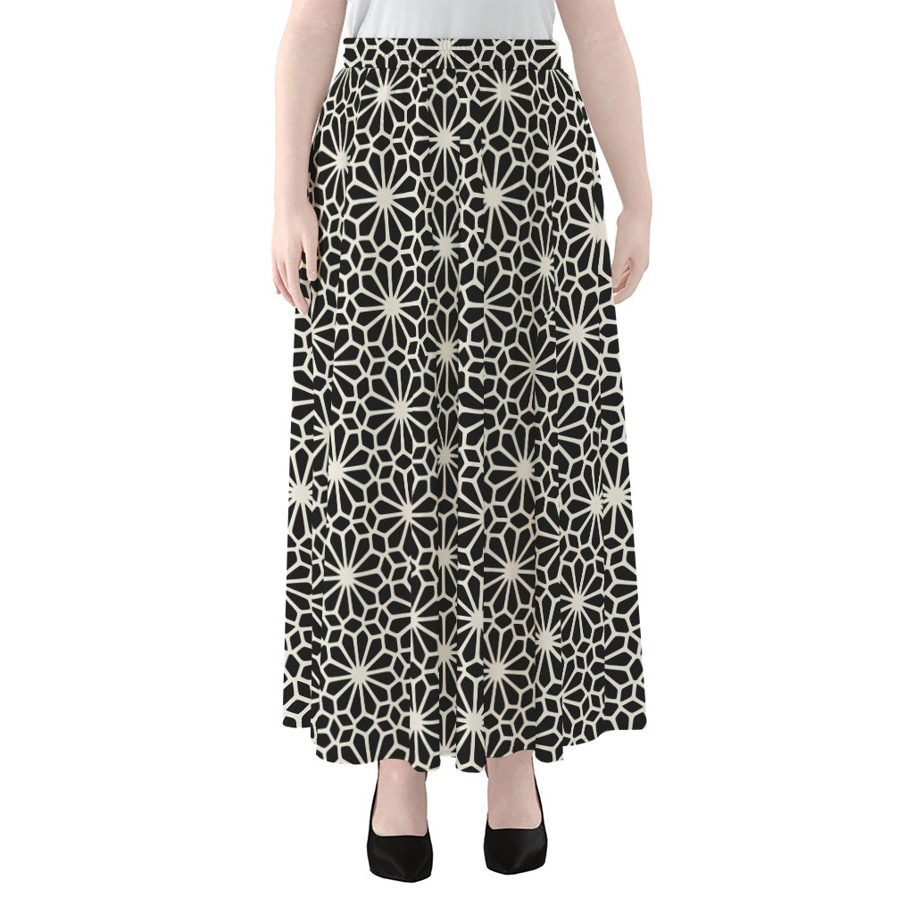 Black And White Geometric Floral Print Chiffon Maxi Skirt