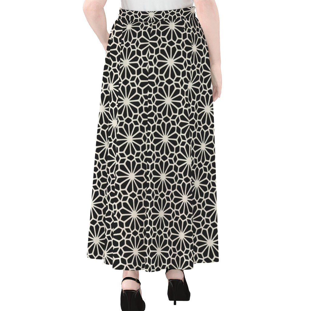 Black And White Geometric Floral Print Chiffon Maxi Skirt