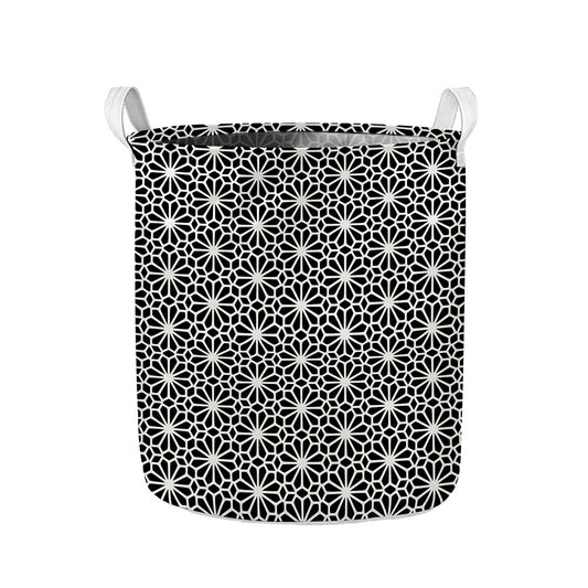 Black And White Geometric Floral Print Collapsible Laundry Basket
