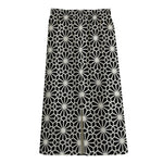 Black And White Geometric Floral Print Cotton Front Slit Maxi Skirt