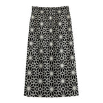 Black And White Geometric Floral Print Cotton Front Slit Maxi Skirt