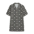 Black And White Geometric Floral Print Cotton Hawaiian Shirt