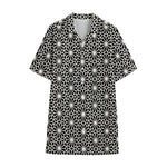 Black And White Geometric Floral Print Cotton Hawaiian Shirt