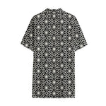 Black And White Geometric Floral Print Cotton Hawaiian Shirt